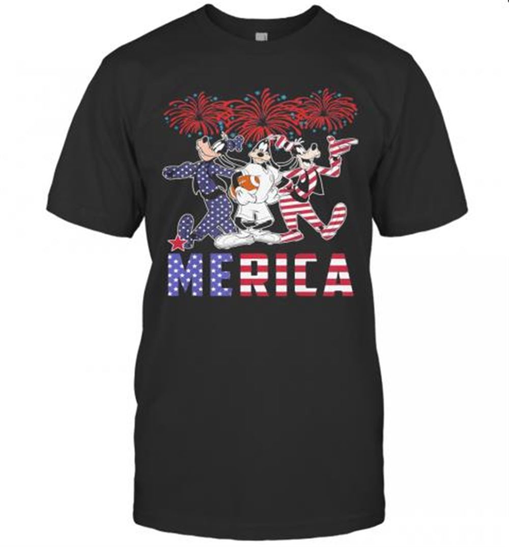 Attractive Disney Goofy Dog Merica Firework American Flag Independence Day T-shirt 