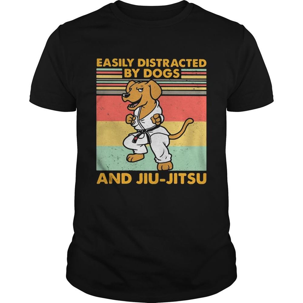 Best Easily Distracted By Dogs And Jiujitsu Vintage Retro Shirt 