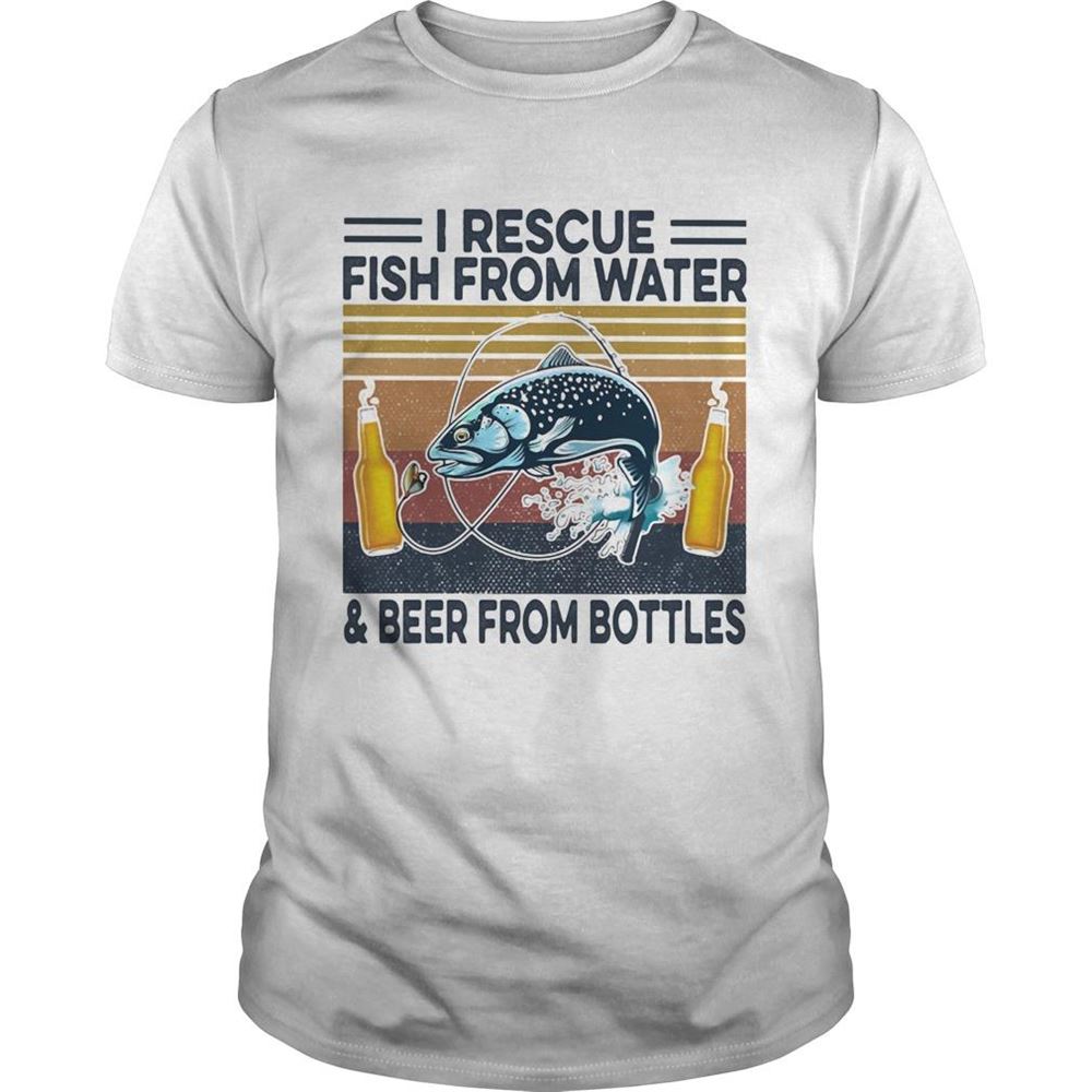 Happy Fishing I Rescue Fish From Water And Beer From Bottles Vintage Retro Shirt 