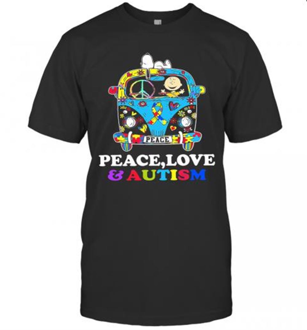Amazing Hippie Bus Snoopy And Charlie Brown Peace Love And Autism T-shirt 