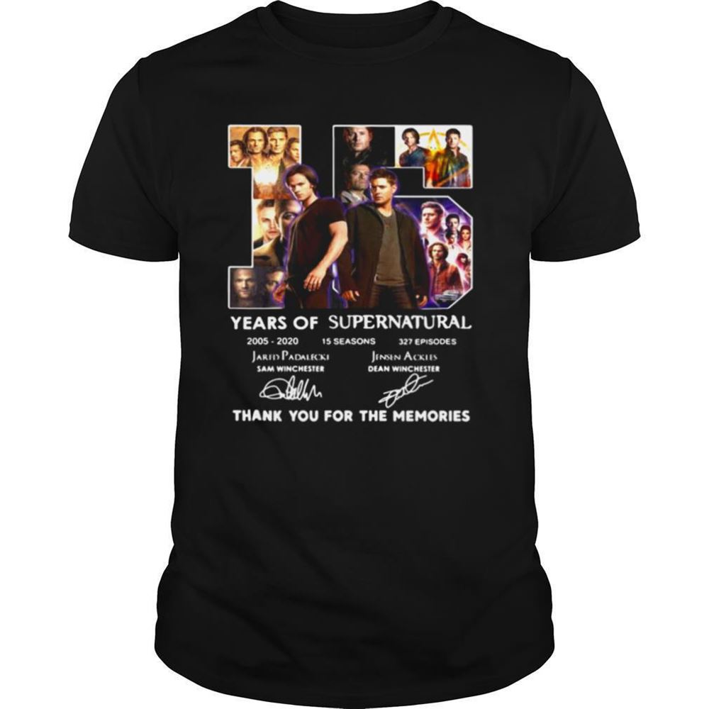 Awesome 15 Years Of Supernatural 2005 2020 Thank You For The Memories Signature Shirt 