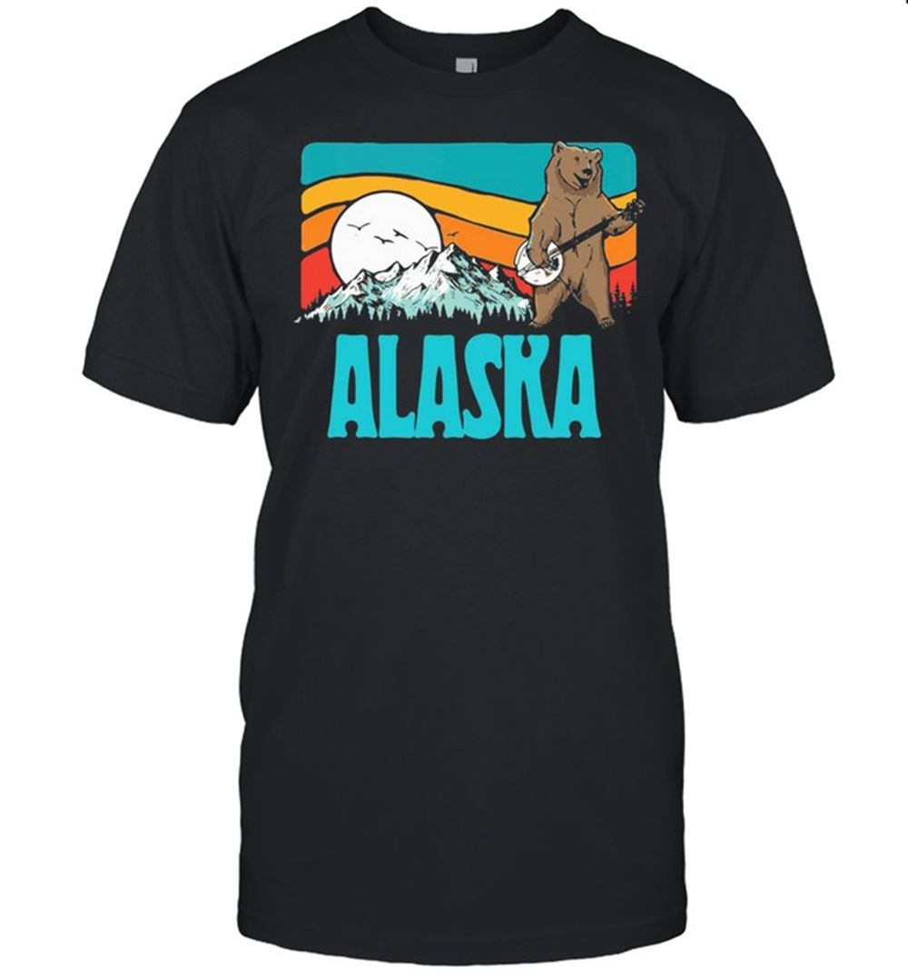 Limited Editon Alaska Mountains Bluegrass Banjo Bear Graphic Shirt 