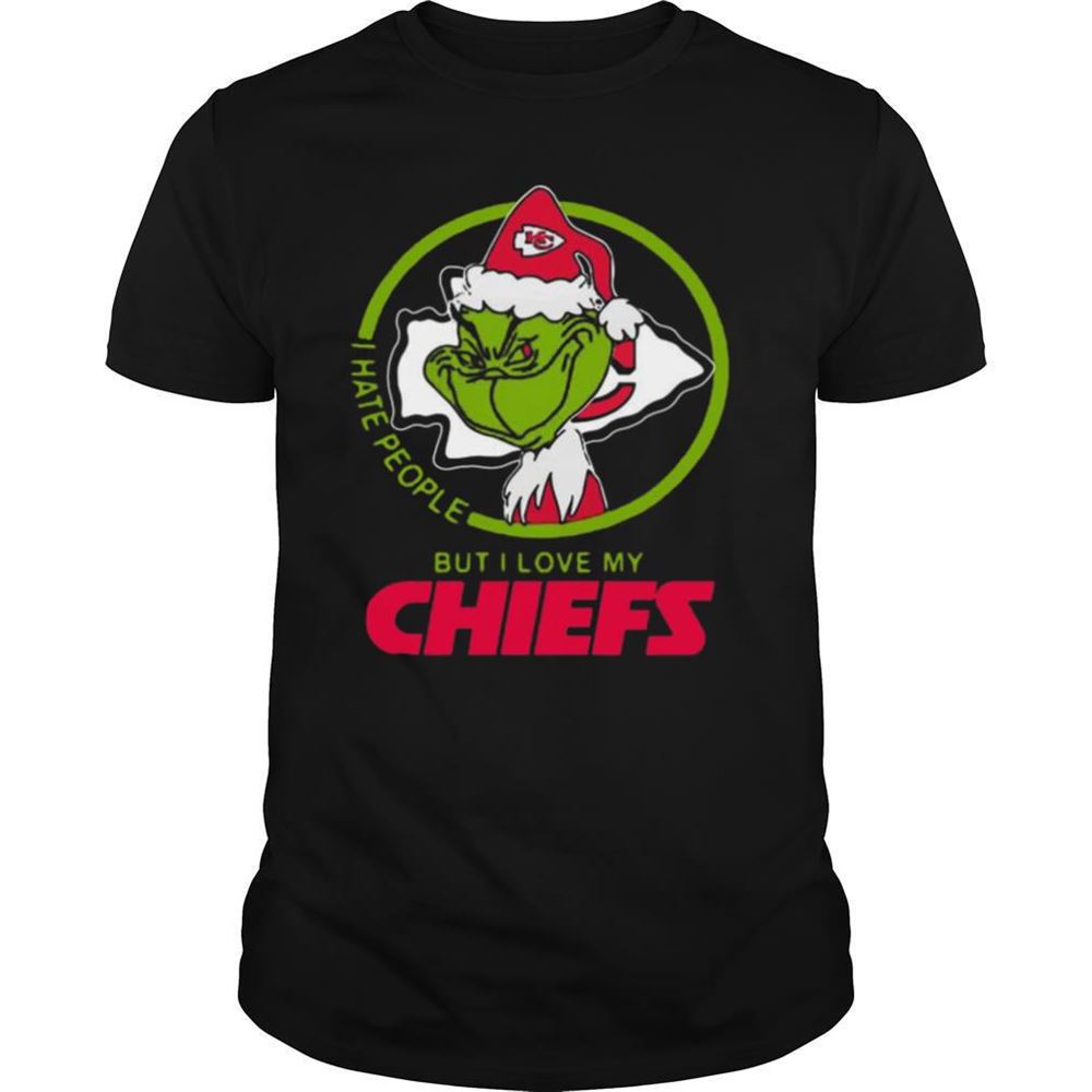 Great Grinch Santa I Hate People But I Love My Kansas City Chiefs Christmas Shirt 