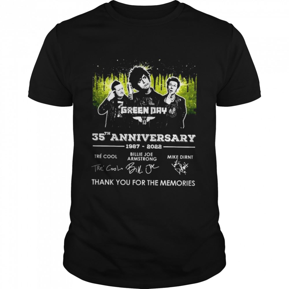 Best Green Day 35th Anniversary 1987 2022 Signatures Thank You For The Memories Shirt 