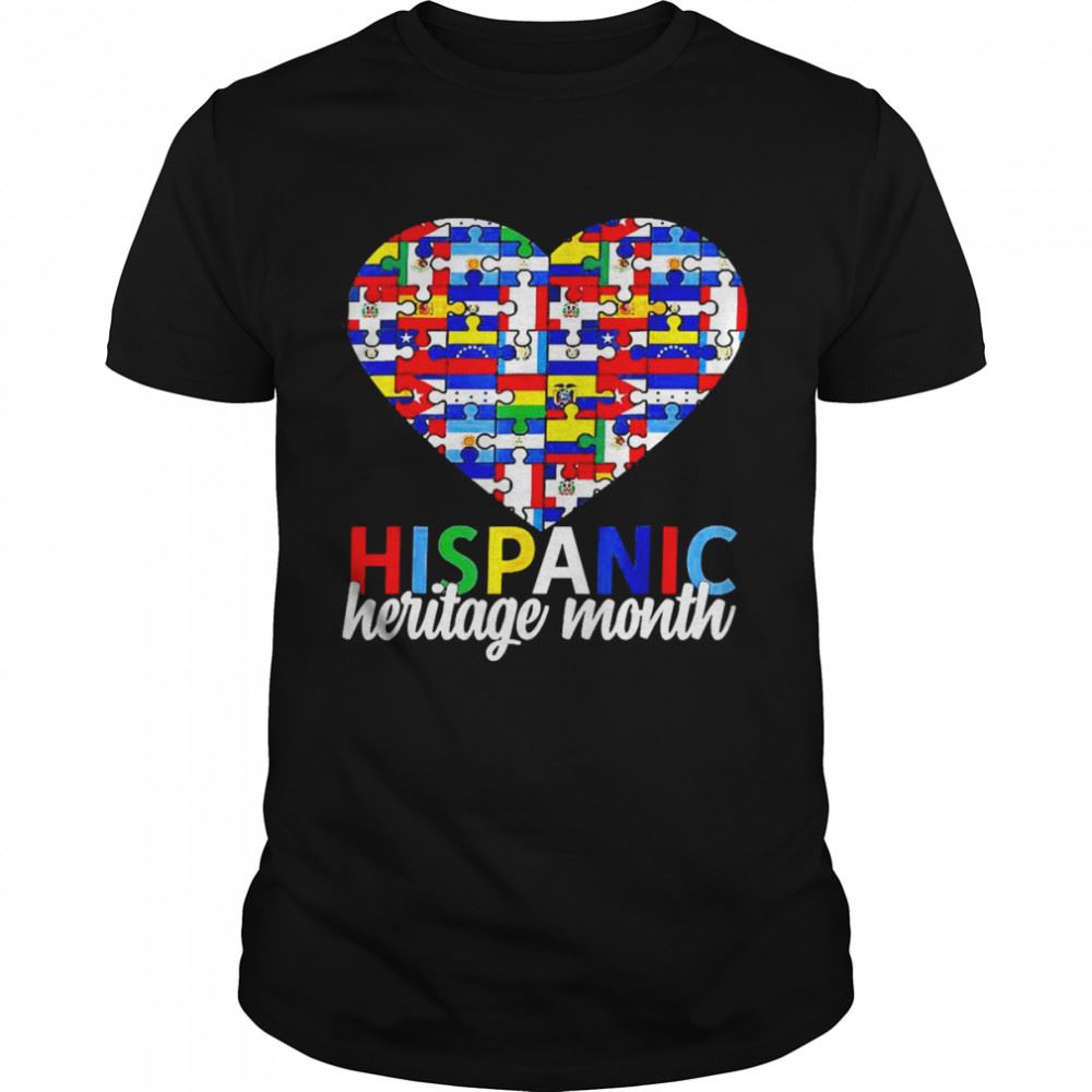 Great Hispanic Heritage Month All Countries Flags Heart Shirt 