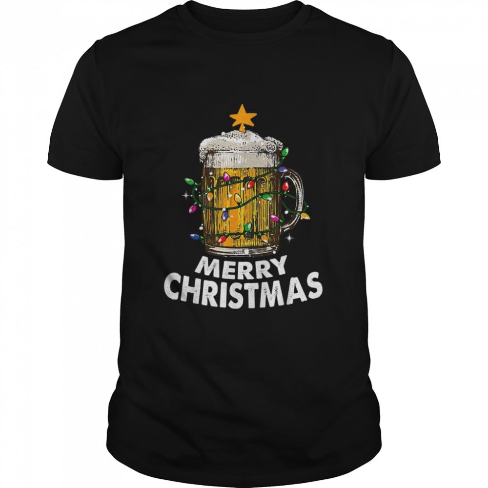Promotions Awesome Beer Xmas Tree Lights Merry Christmas Beer Shirt 