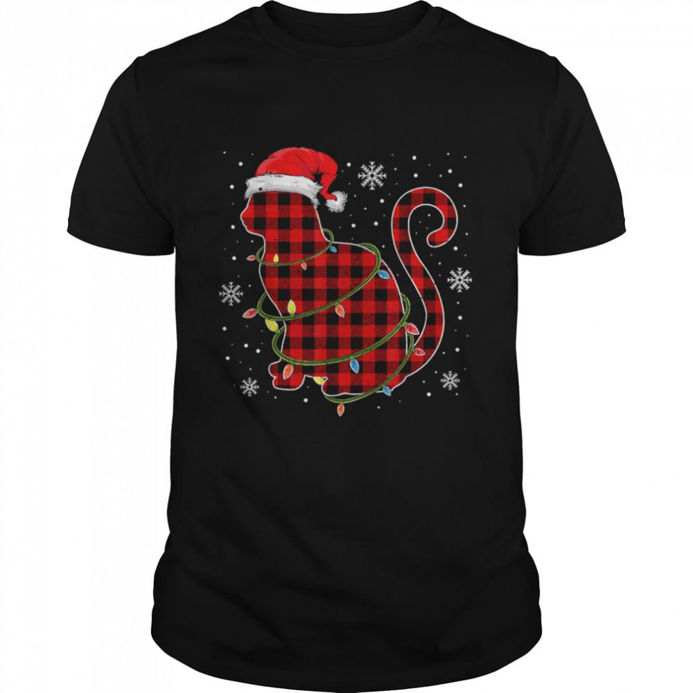 Gifts Christmas Cat Shirt For Men Christmas Cat Plaid Pajama T-shirt 