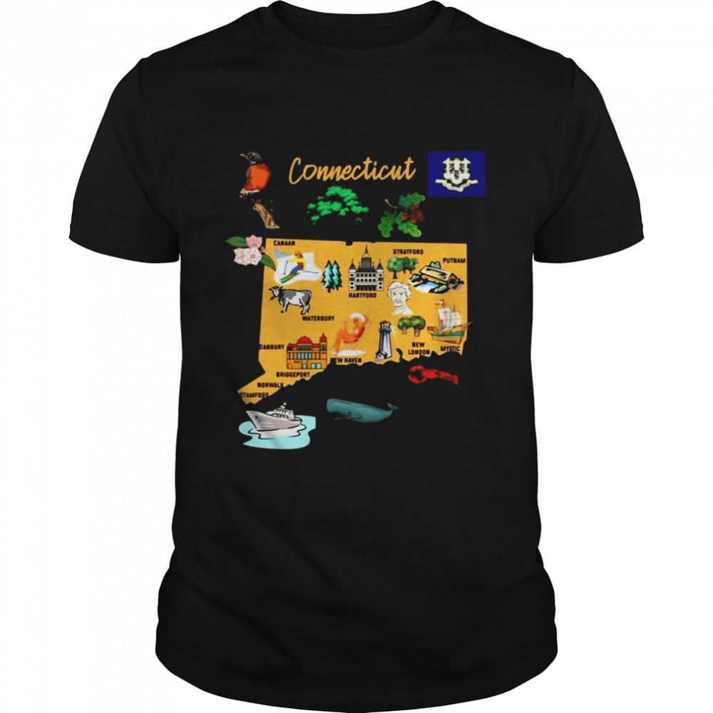 Great Hand Drawn Illustration Of Connecticut Map Tourist Places Shirt 