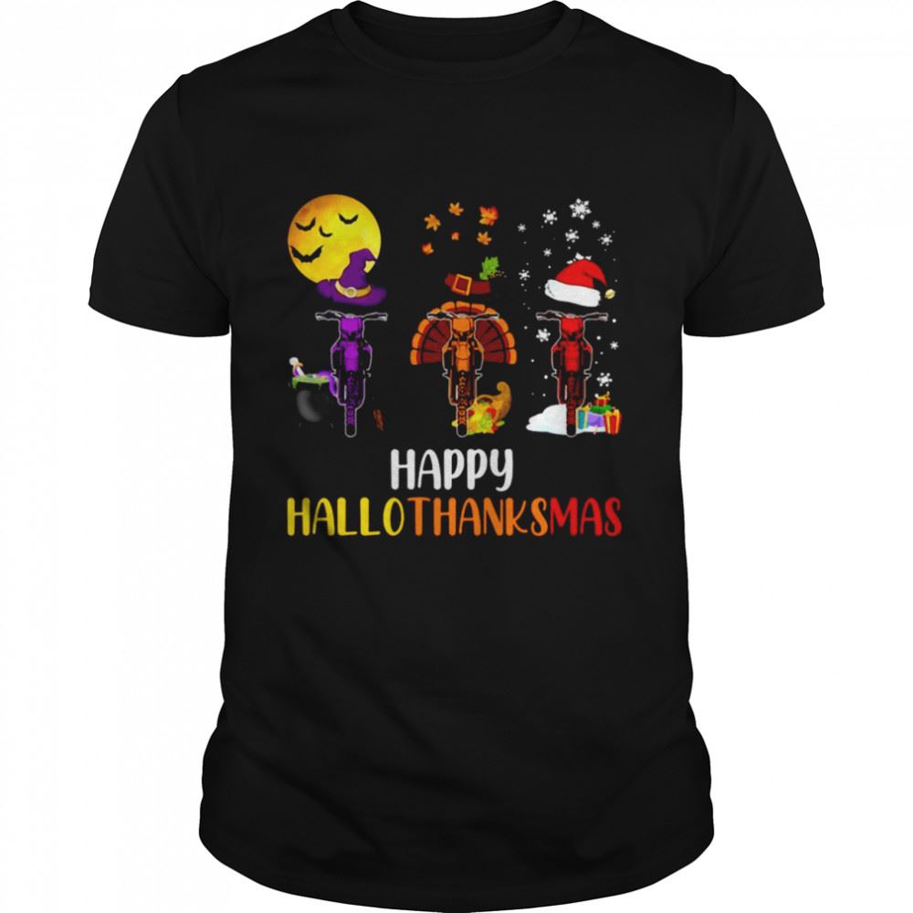 Gifts Happy Hallothanksmas Dirt Bike Halloween Thanksgiving Christmas T-shirt 