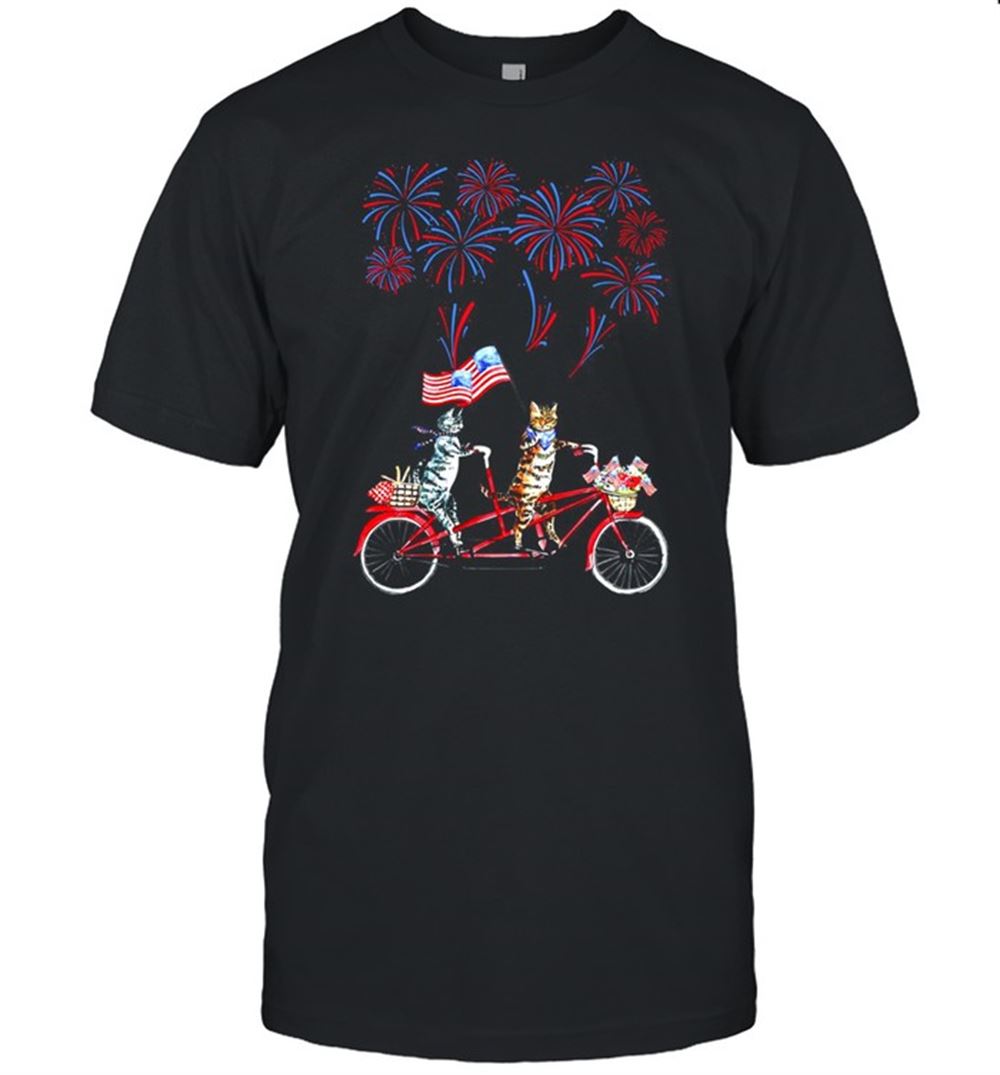 Special American Flag Cat 4th July Fireworks T-shirt 