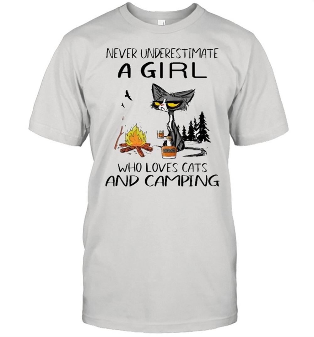 Gifts Black Cat Never Underestimate A Girl Who Loves Cats And Camping Shirt 