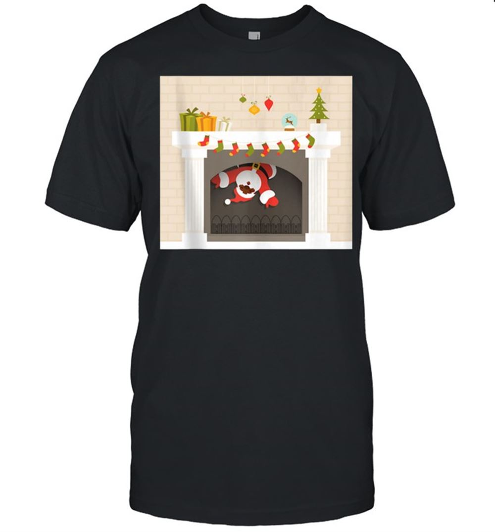 Awesome Christmas African Santa Claus Stuck In Fireplace Shirt 
