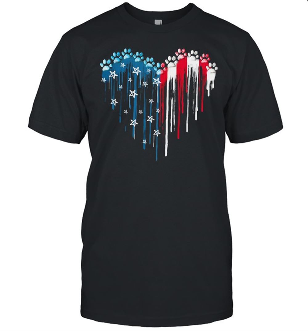 Attractive Dogs Paw Heart American Flag Shirt 