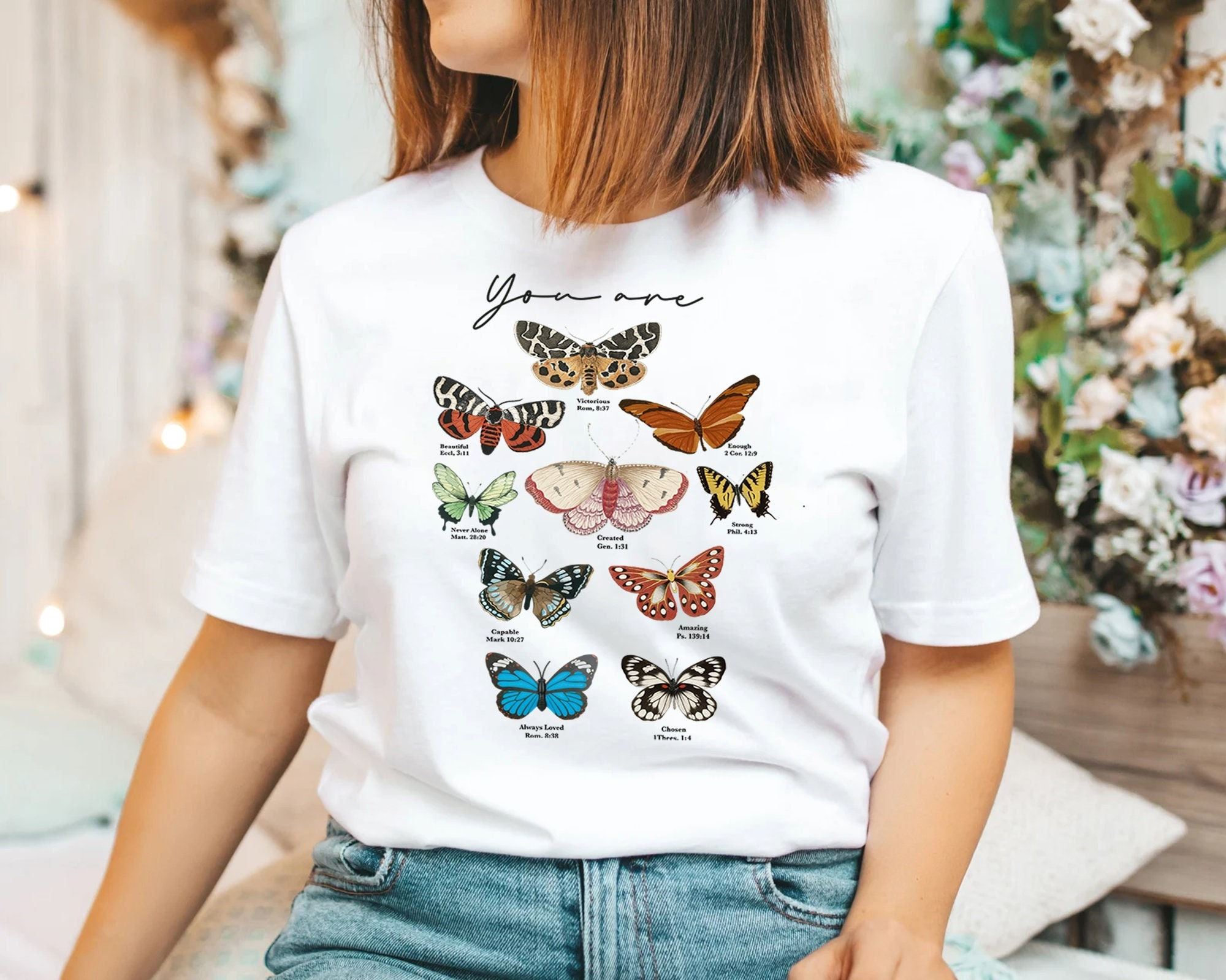 Interesting Butterfly Bible Verse T-shirt Inspirational Quotes Religious Shirt Christian Shirt Motivational Tee You Are Beautiful Positive Sayings 