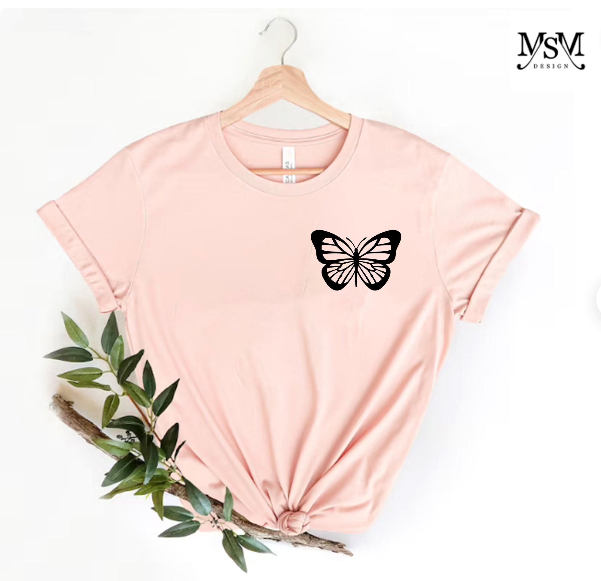 Happy Butterfly Shirt Monarch Butterfly T-shirt Butterfly Pocket Graphic Tee Cute Butterfly Shirt Animal Shirt Everyday Shirt Mama Shirt 