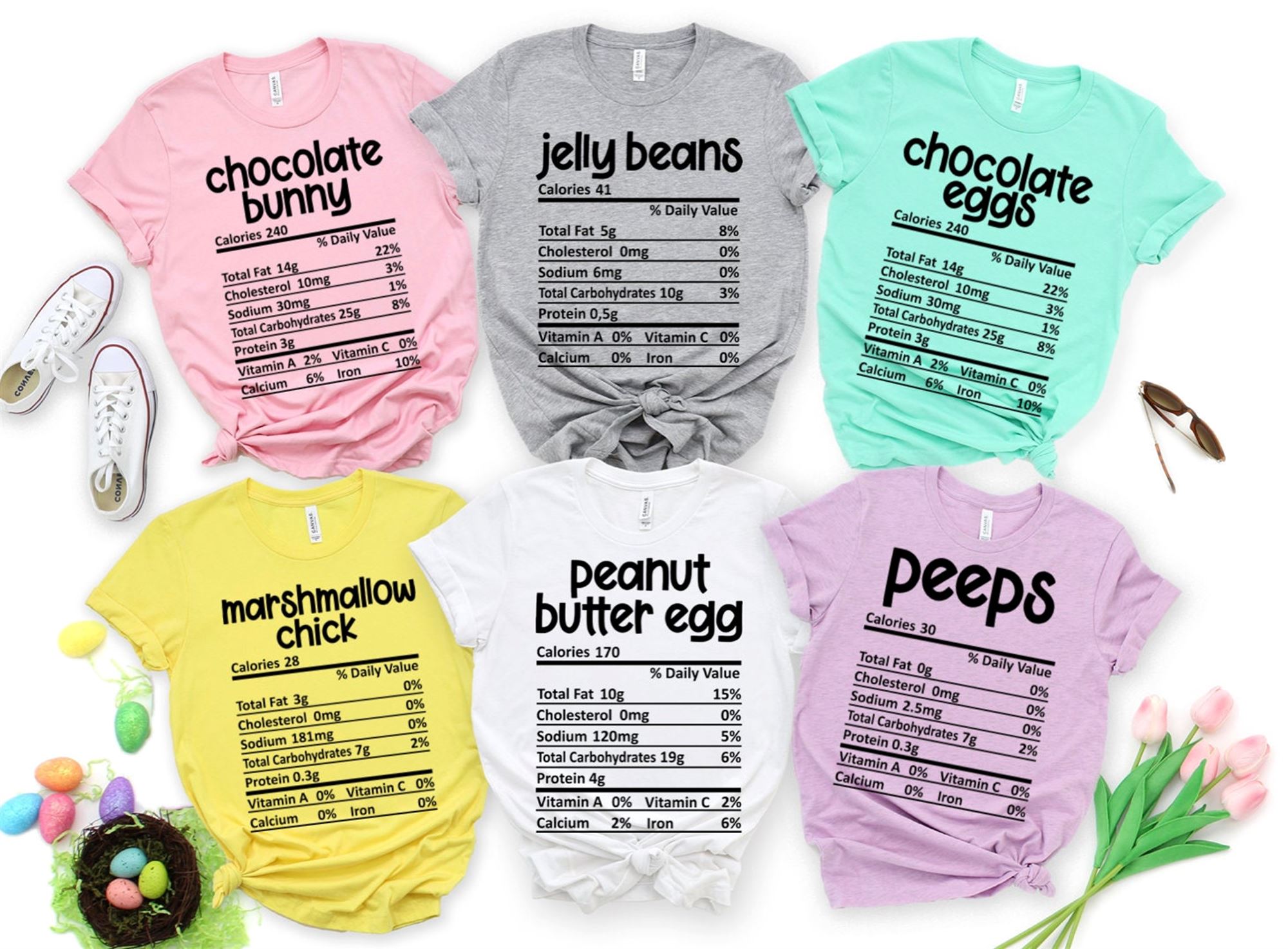 Attractive Easter Nutrition Facts Shirt Family Easter Group Shirts Easter Food Candy Shirt Women's Kid Baby Easter Shirt Easter Matching Shirt 