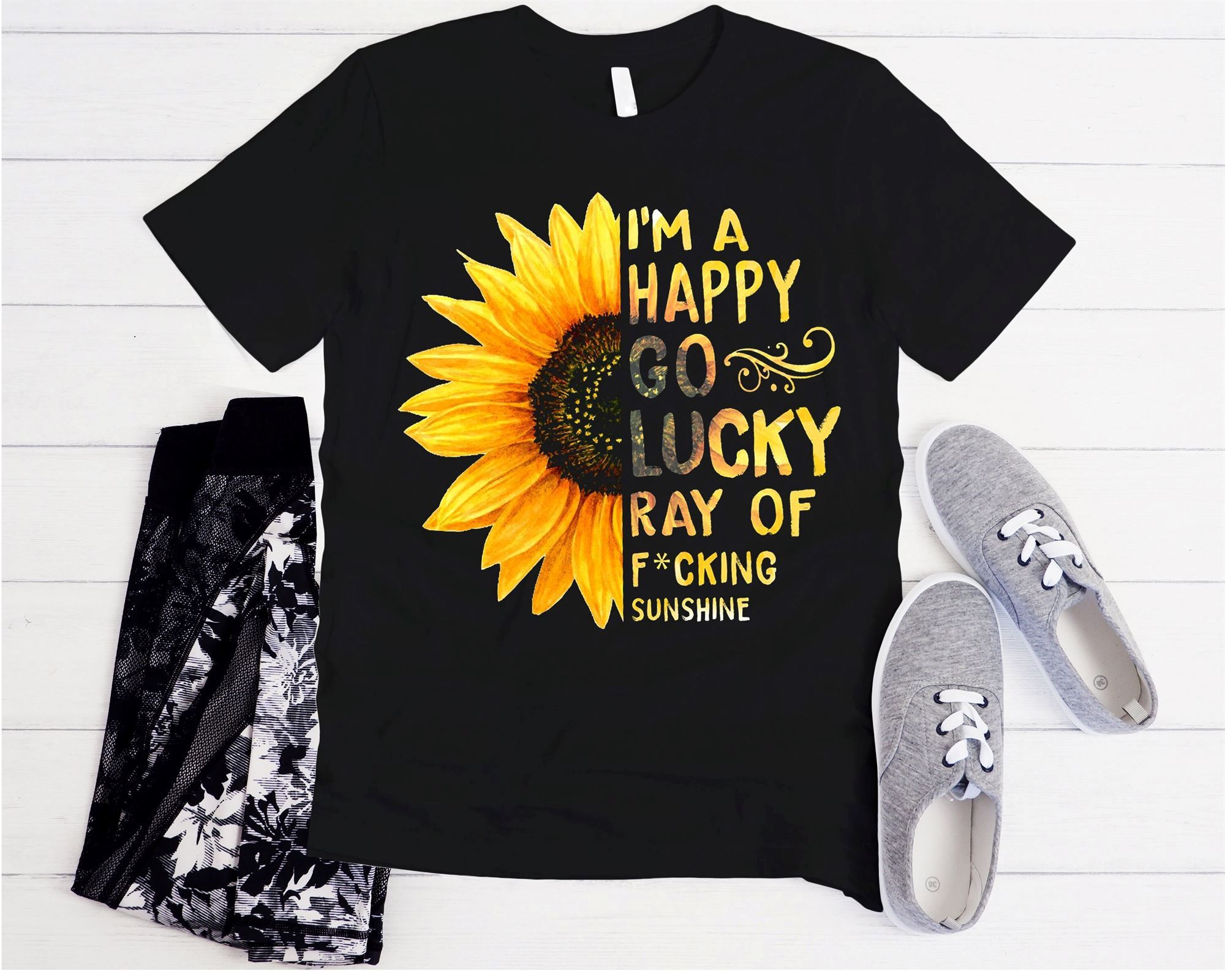 Best I'm A Happy Go Lucky Ray Of Fucking Sunshine Vintage T Shirt Family Friends Birthday Valentine Mother Father Day Gift For Men Women T Shirt 