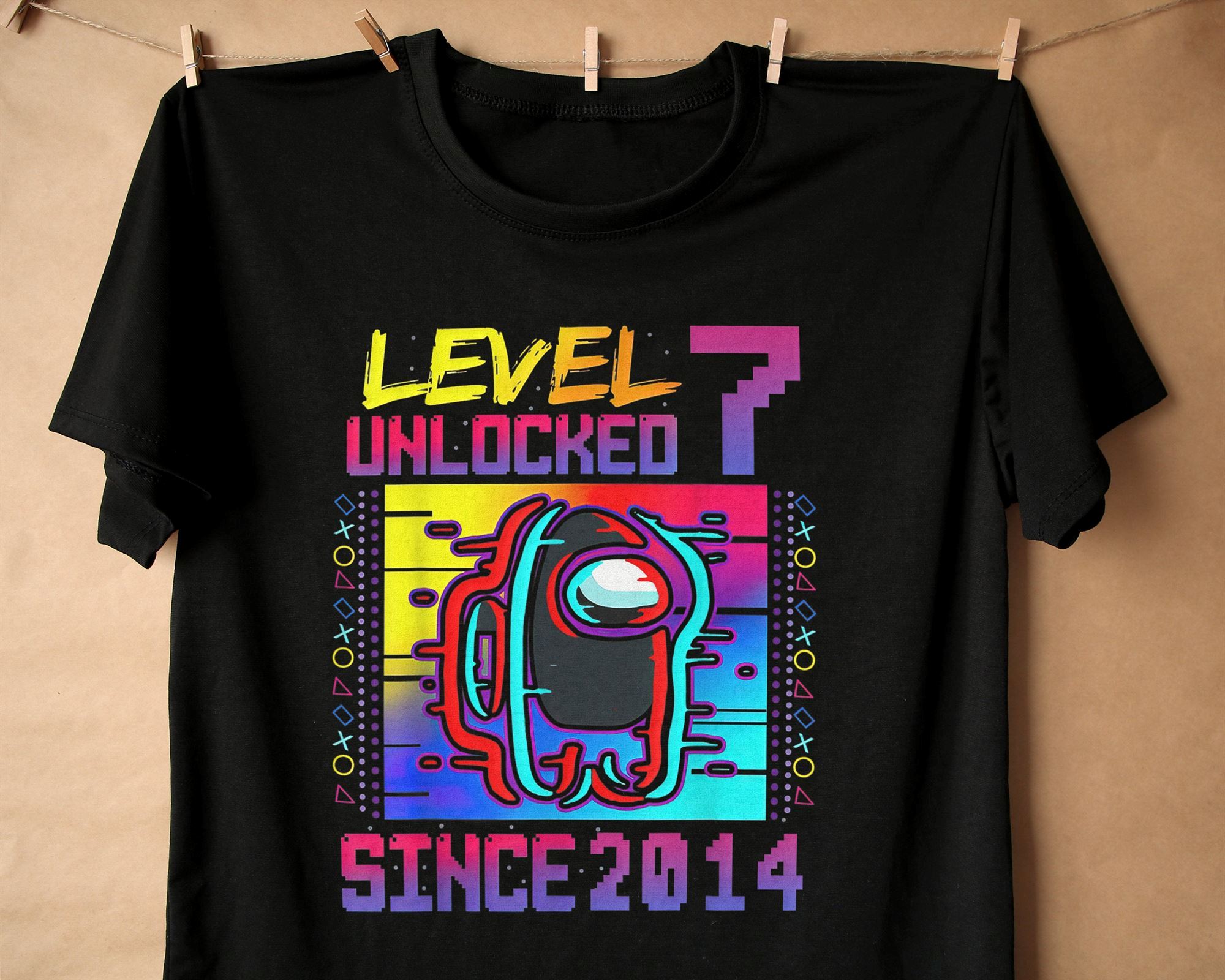 Happy Level 7 Unclocked Since 2014 T-shirt Among Us T-shirt Video Game Shirt Birthday Imposter Shirt 