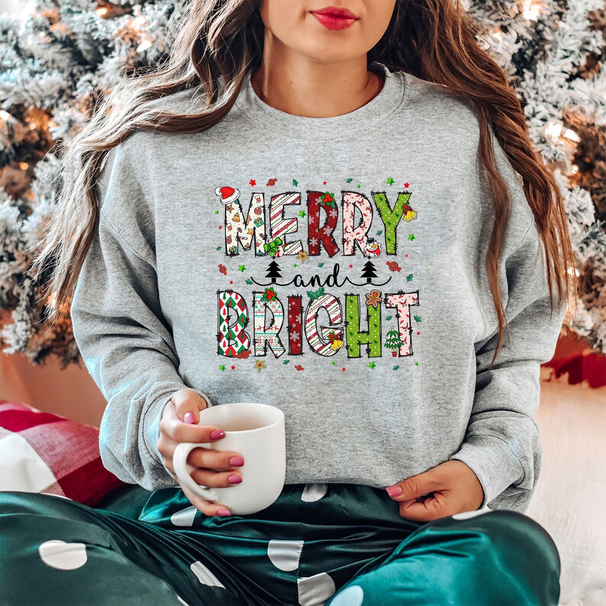 Promotions Merry And Bright Christmas Shirt Women Christmas Shirt Merry Christmas Shirt 