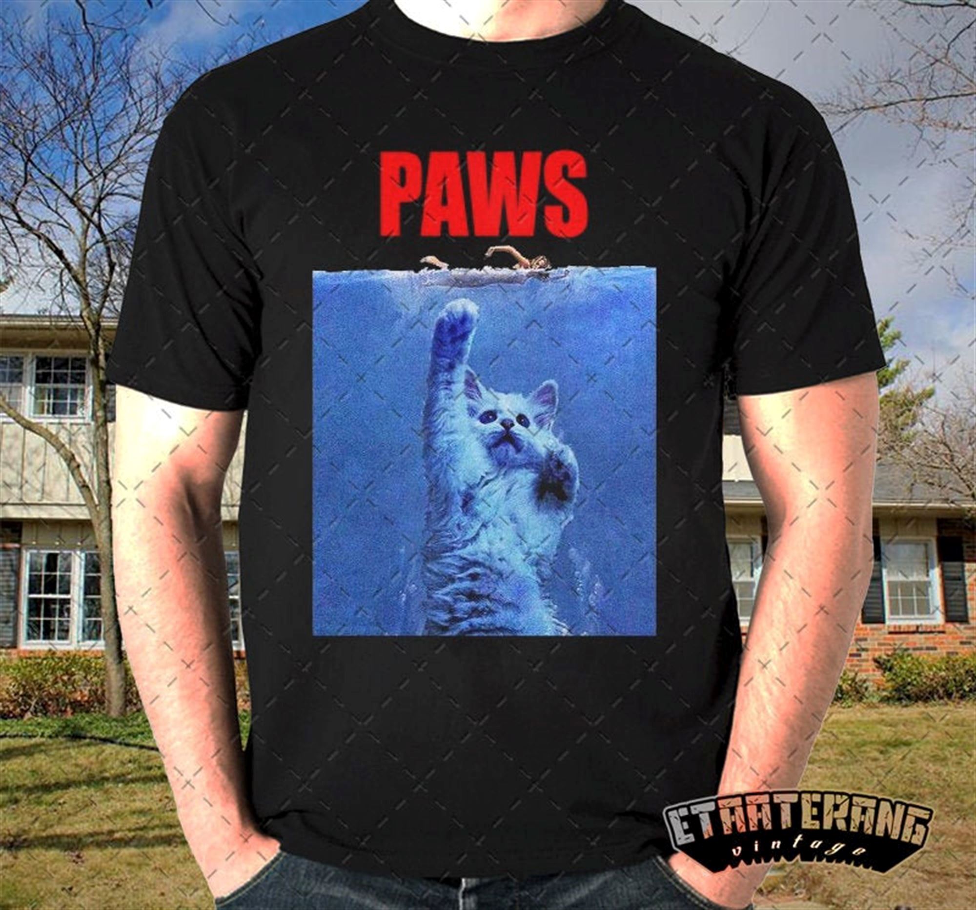 Awesome Paws Cat Kitten Meow Parody Hipster T-shirt Men Women Unisex Tee Shirt 