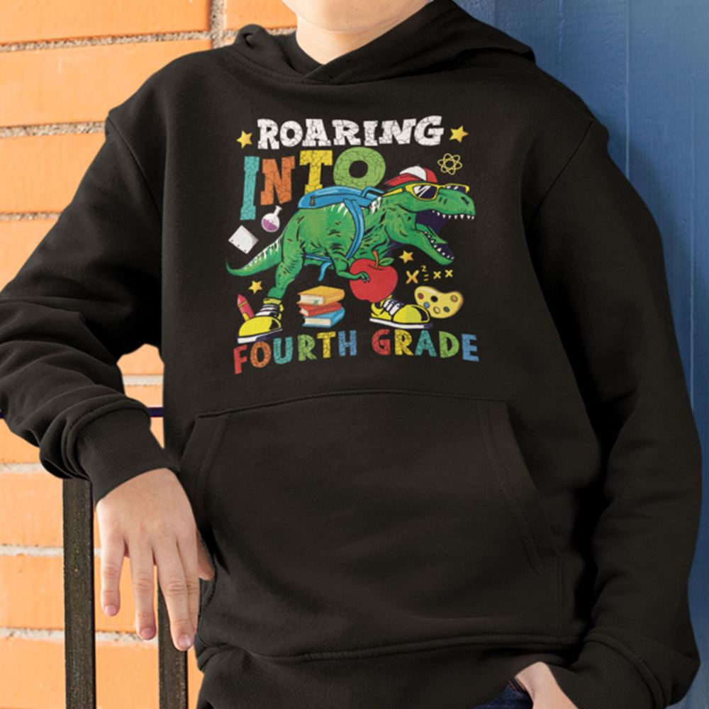 Amazing Roaring Into Fourth Grade Dinosaur Shirt 