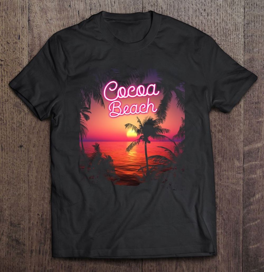 Interesting Vintage Cocoa Beach Florida Palm Trees Fl Pink Lights Sunset 