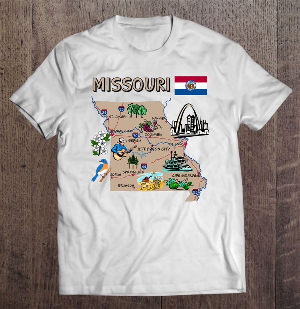 Great Map Of Missouri Landmarks Major Cities Roads Flag 