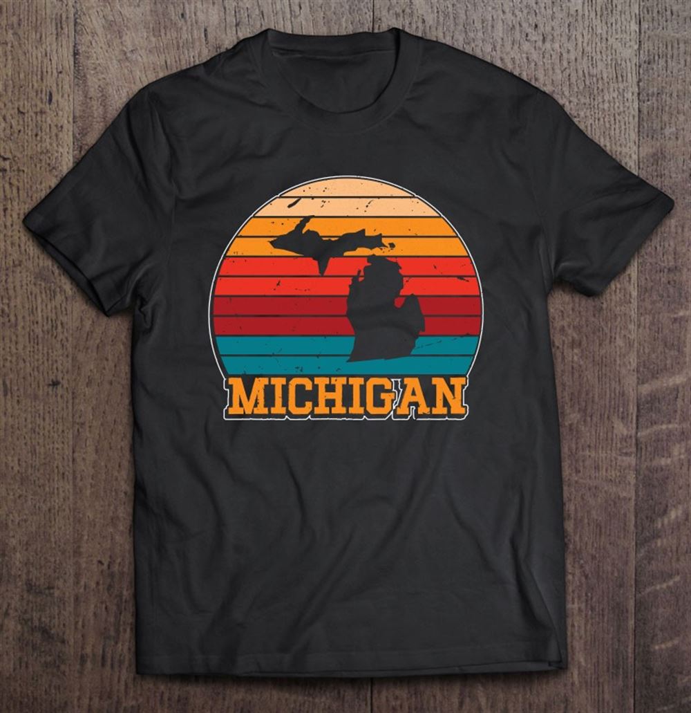 Great Michigan Retro Vintage Sunset Us State Michigan Silhouette Pullover 