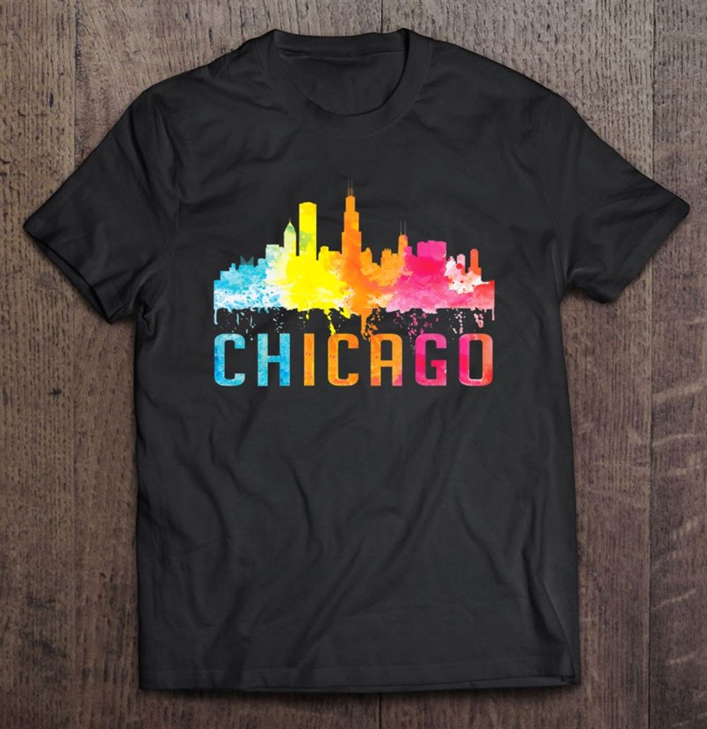 Interesting Womens Chicago Illinois Retro Watercolor Skyline Art Souvenir Shirt V Neck 