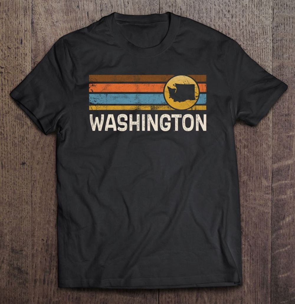 Promotions Graphic Tee Washington Us State Map Vintage Retro Stripes 