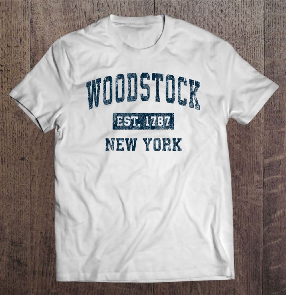 Amazing Woodstock New York Ny Vintage Sports Design Navy Print Pullover 