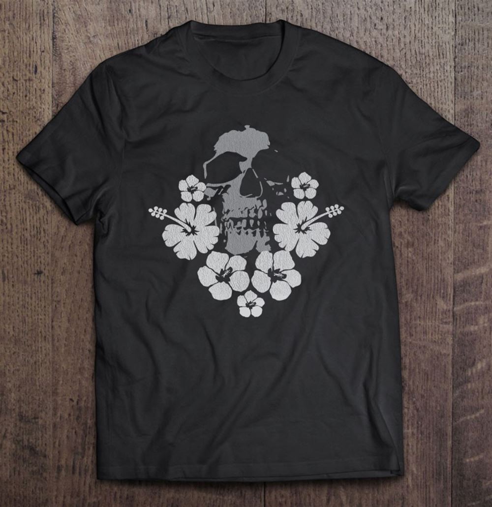 Gifts Distressed Skull Hibiscus Hawaii Aloha Surf Vibe 