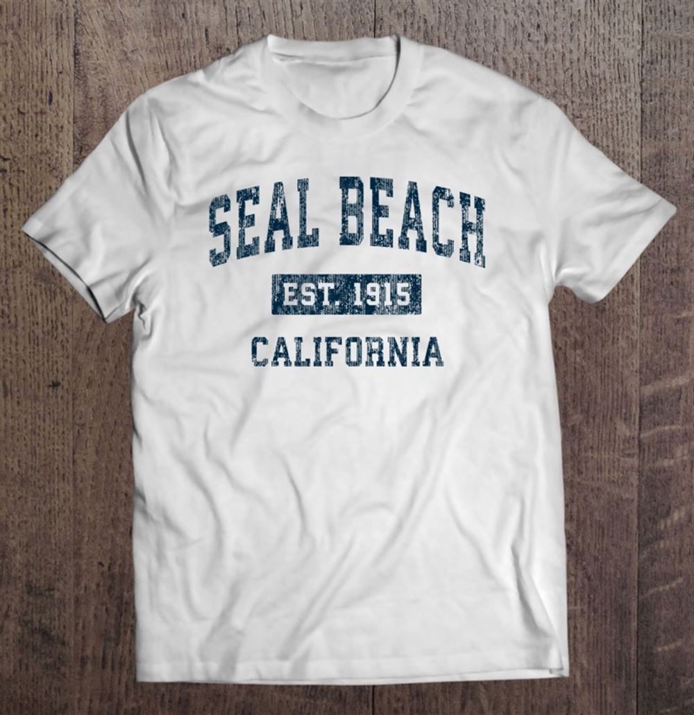 High Quality Seal Beach California Ca Vintage Sports Design Navy Print 