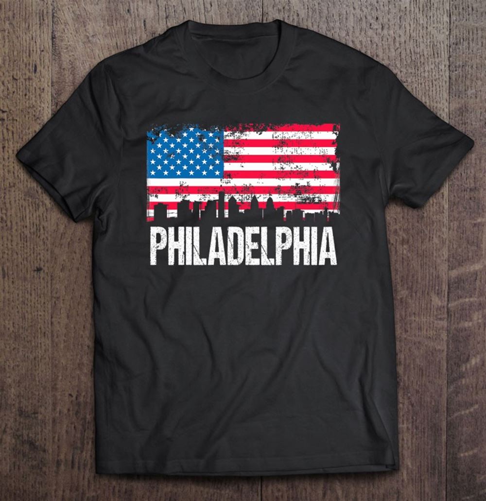 Gifts Vintage Us Flag American City Skyline Philadelphia 