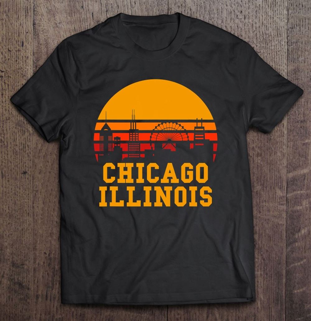 Happy Cute Chicago Illinois Skyline Souvenir Retro Vintage Sunset 