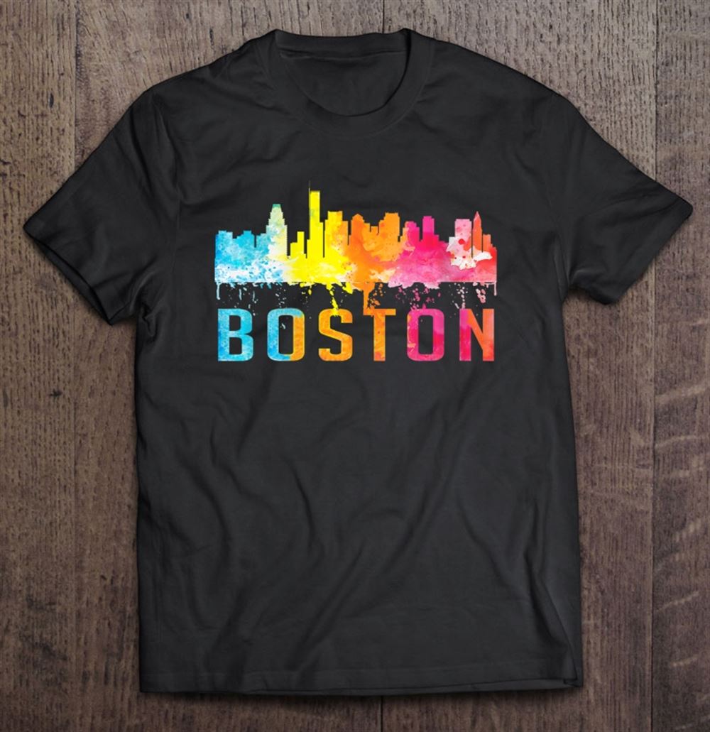 Gifts Womens Boston Massachusetts Retro Watercolor Skyline Souvenir Shirt V-neck 