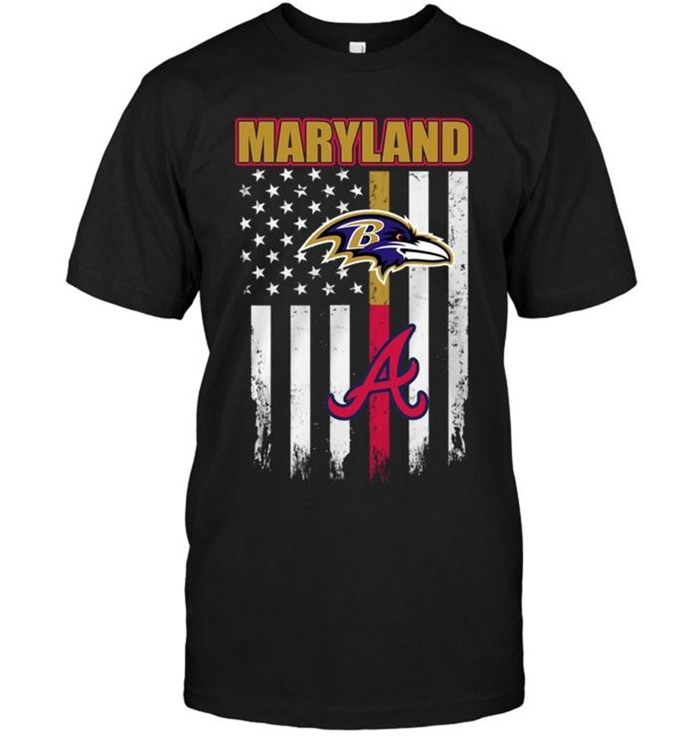 High Quality Mlb Atlanta Braves Maryland Baltimore Ravens Atlanta Braves American Flag Shirt 