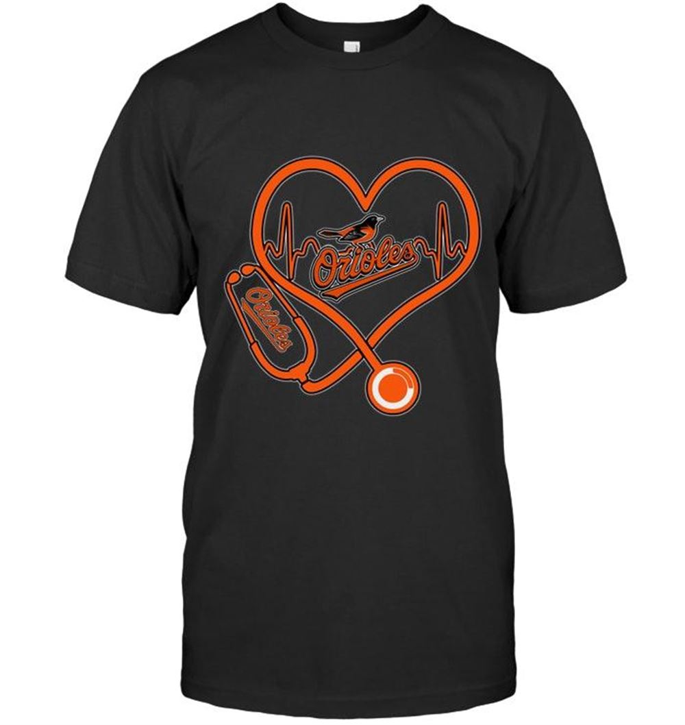 Amazing Mlb Baltimore Orioles Nurse Scope Love Heartbeat Shirt 