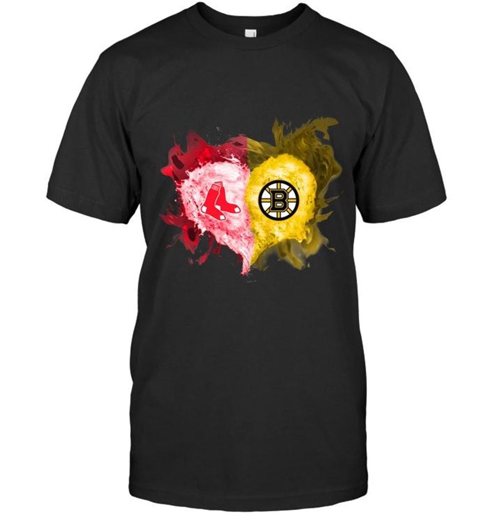 Happy Mlb Boston Red Sox And Boston Bruins Flaming Heart Fan T Shirt 