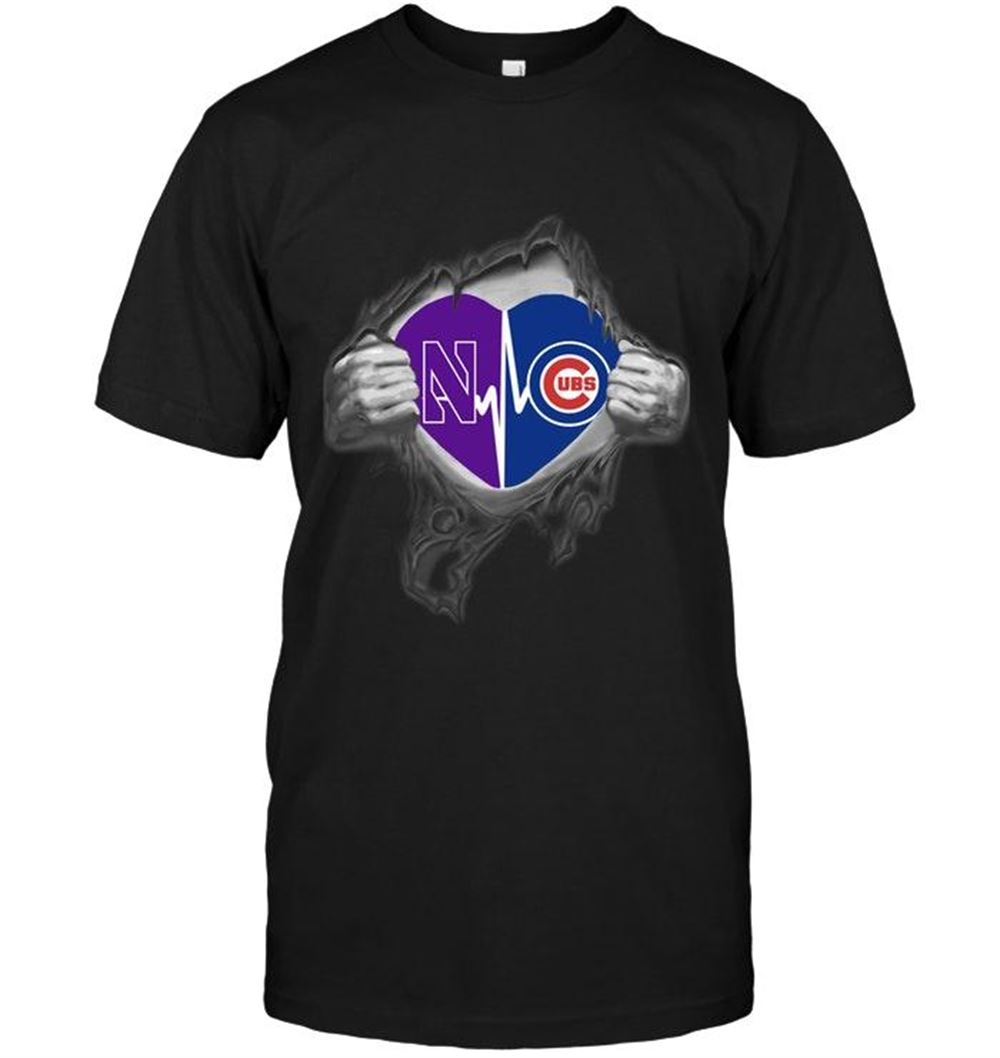 Limited Editon Mlb Chicago Cubs Northwestern Wildcats Chicago Cubs Love Heartbeat Ripped Shirt 