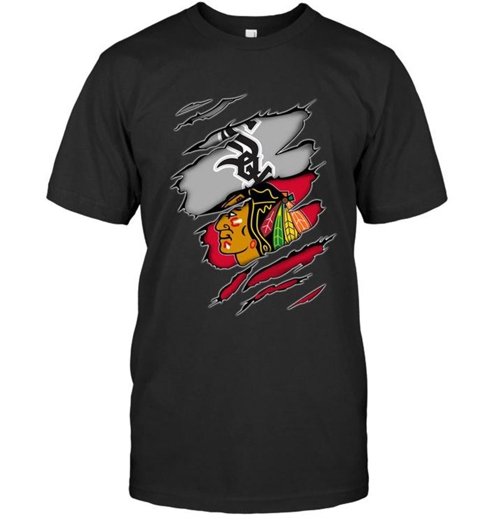 Limited Editon Mlb Chicago White Sox And Chicago Blackhawks Layer Under Ripped Shirt 