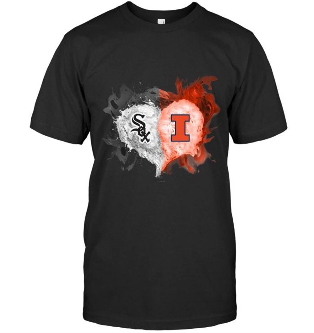 Interesting Mlb Chicago White Sox And Illinois Fighting Illini Flaming Heart Fan T Shirt 