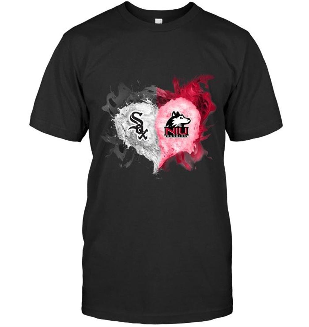 Attractive Mlb Chicago White Sox And Northern Illinois Huskies Flaming Heart Fan T Shirt 