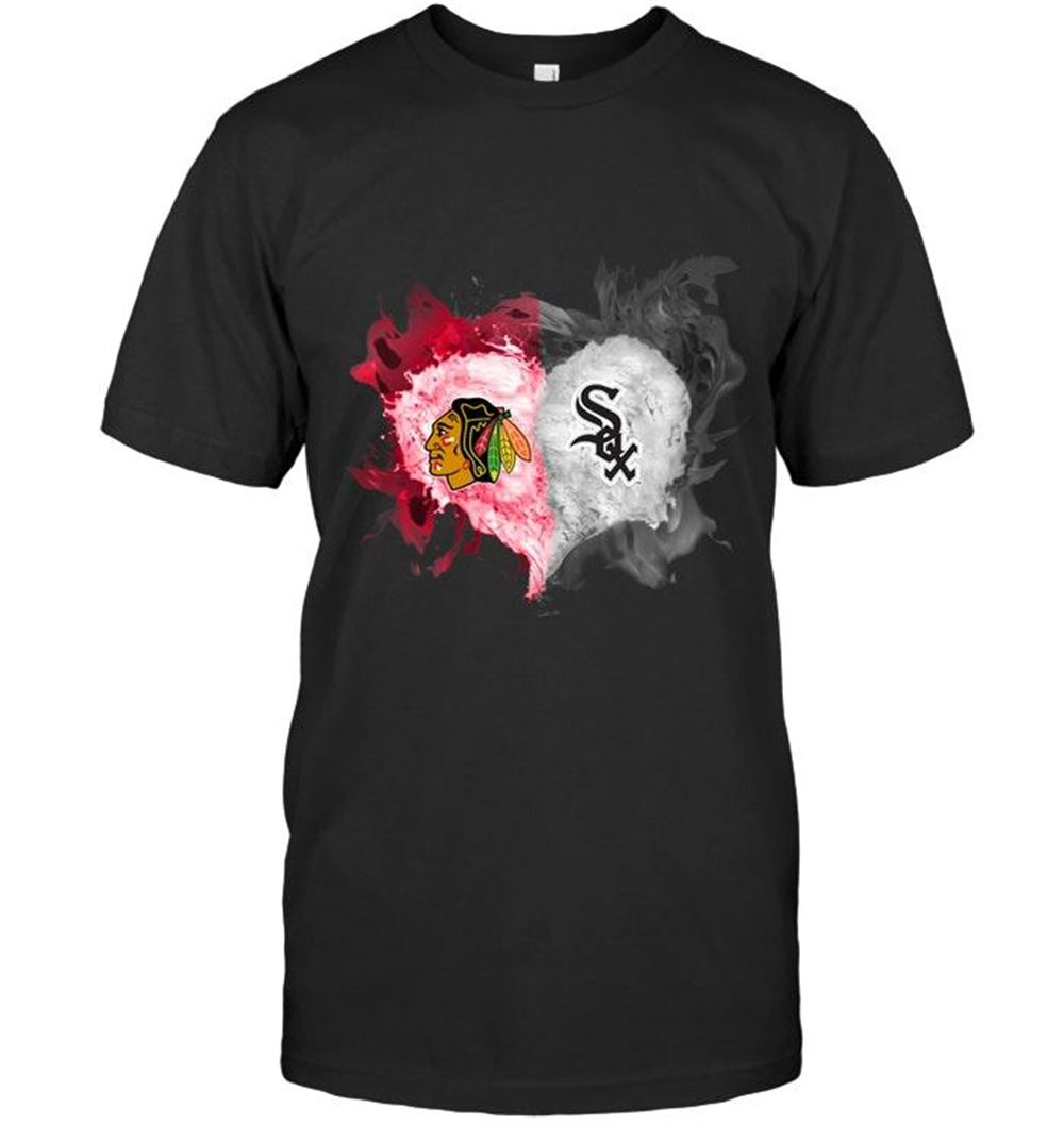 Special Mlb Chicago White Sox Chicago Blackhawks And Chicago White Sox Flaming Heart Fan T Shirt 