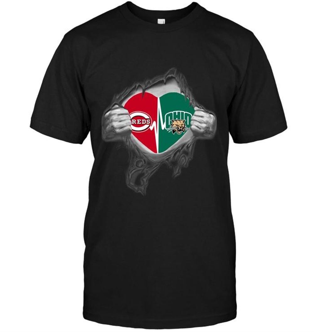 Special Mlb Cincinnati Reds Ohio Bobcats Love Heartbeat Ripped Shirt 