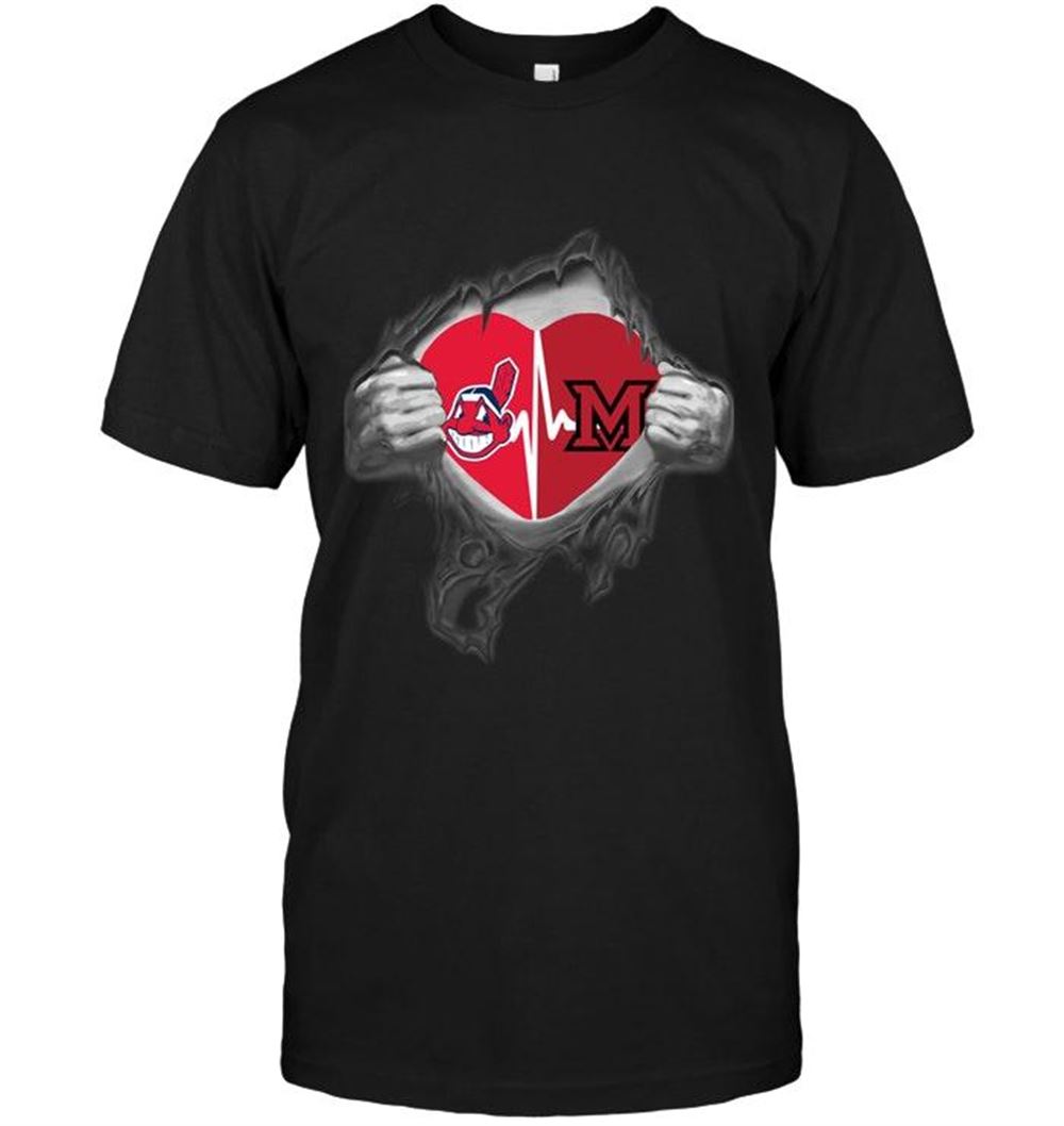 Amazing Mlb Cleveland Indians Miami Redhawks Love Heartbeat Ripped Shirt 