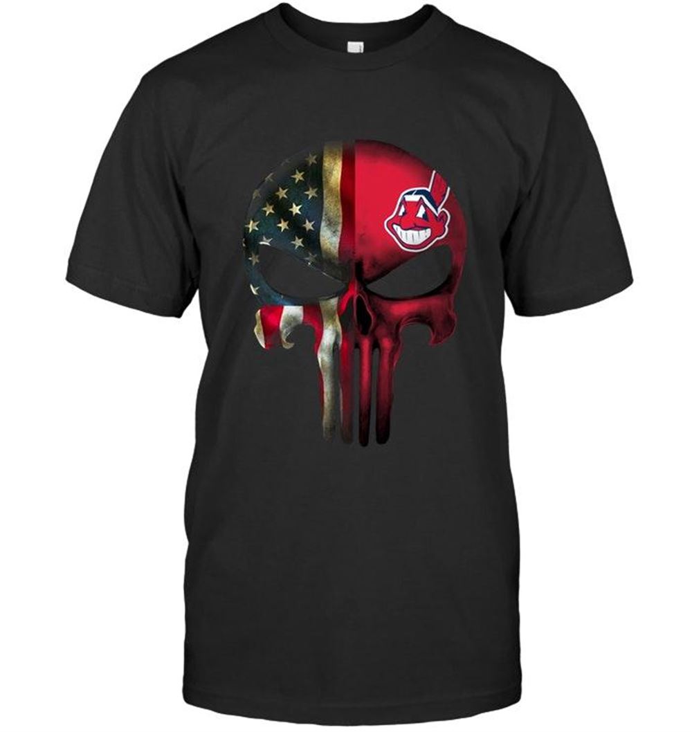 Promotions Mlb Cleveland Indians Skull American Flag Shirt 