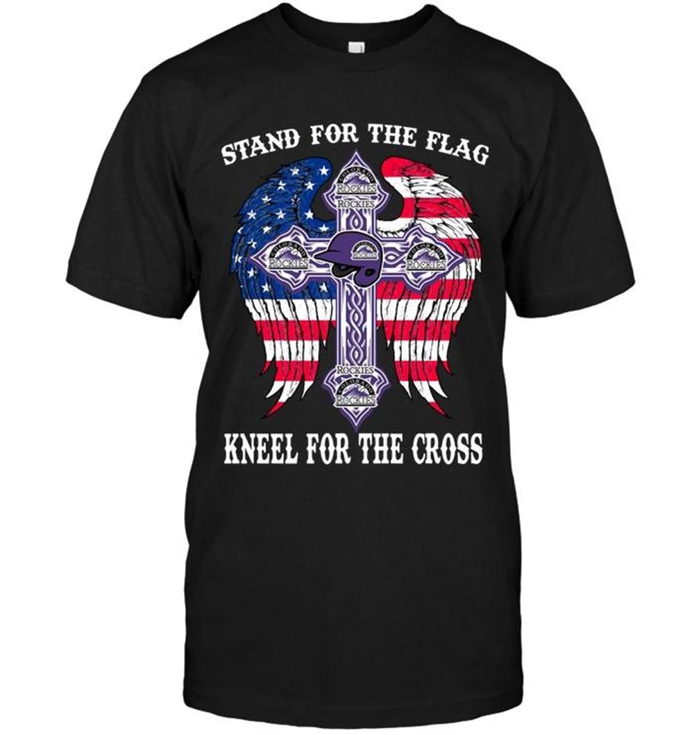 Special Mlb Colorado Rockies Stand For Flag Kneel For Cross Colorado Rockies Jesus Cross American Flag Wings Shirt 