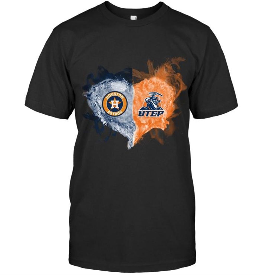 Great Mlb Houston Astros And Utep Miners Flaming Heart Fan T Shirt 