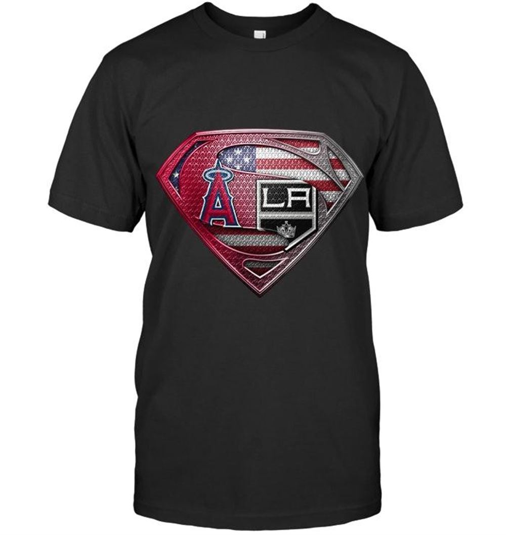 Amazing Mlb Los Angeles Angels And Los Angeles Kings Superman American Flag Layer Shirt 